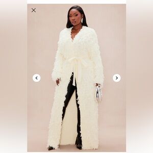 Fashion Nova Cream Textured Long Belted Cardigan